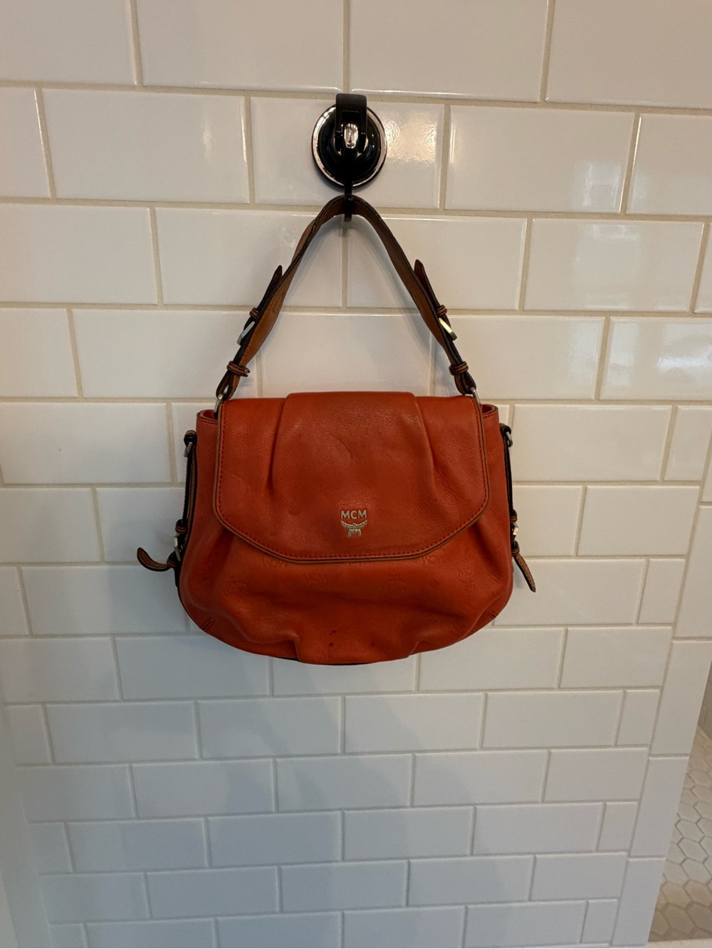 MCM Burnt Orange Leather Flap Shoulder Bag